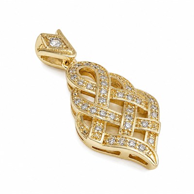 Örgü Desenli Zirkon Taşlı Kolye Ucu - 14k Altın Kaplama - 15 x 33 mm