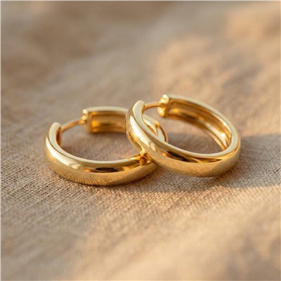 Orta Kalın Halka Çelik Küpe - 14K Altın Kaplama - 2 cm çap
