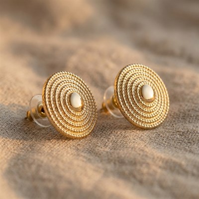 Otantik Desenli Kabartmalı Çivi Küpe  - 14k Altın Kaplama - 26 mm