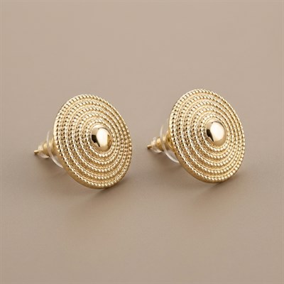 Otantik Desenli Kabartmalı Çivi Küpe  - 14k Altın Kaplama - 26 mm
