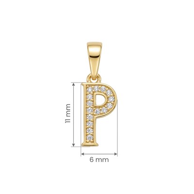 P Harfi Zirkon Taşlı Minimal Kolye Ucu  - 14k Altın Kaplama - 6 x 18 mm