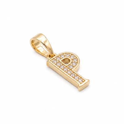 P Harfi Zirkon Taşlı Minimal Kolye Ucu  - 14k Altın Kaplama - 6 x 18 mm