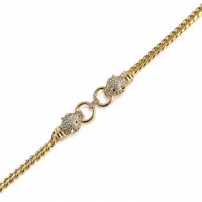 Panter Figürlü Zirkon Taşlı Gurmet Bileklik - 14k Altın Kaplama - 18+3 cm