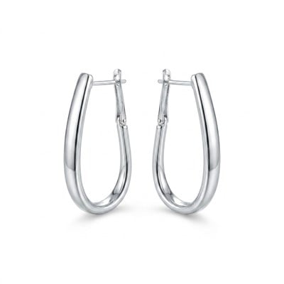 Parlak Yüzeyli Oval Klipsli Küpe  - Beyaz Altın Kaplama - 33 mm