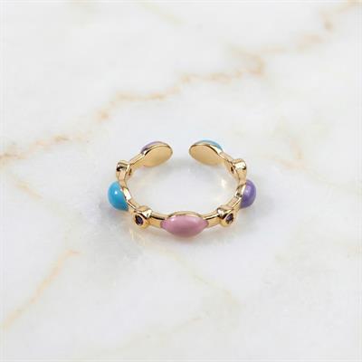 Pastel Renkli Ayarlanabilir Yüzük - 14K Altın Kaplama