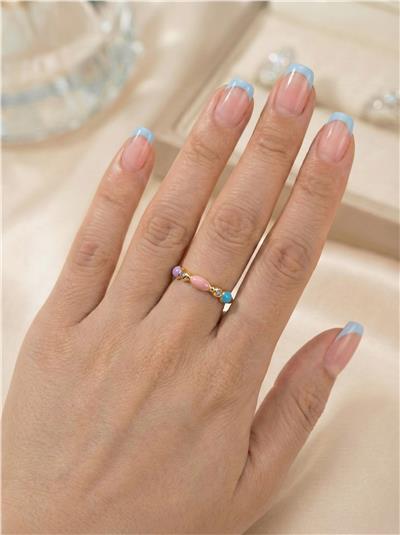 Pastel Renkli Ayarlanabilir Yüzük - 14K Altın Kaplama