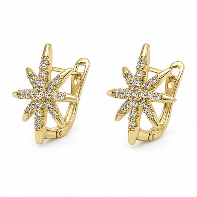 Pave Detaylı Yıldız Zirkon Taşlı Küpe - 14k Altın Kaplama - 17 mm
