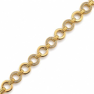 Pave Kilitli Zirkon Taşlı Oval Zincir Bileklik - 14k Altın Kaplama - 19 cm