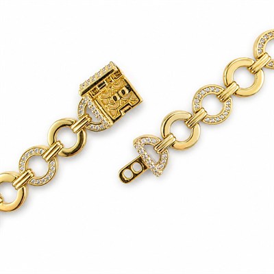 Pave Kilitli Zirkon Taşlı Oval Zincir Bileklik - 14k Altın Kaplama - 19 cm
