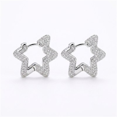 Pave Yıldız Zirkon Taşlı Küpe - Beyaz Altın Kaplama - 20 mm