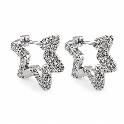 Pave Yıldız Zirkon Taşlı Küpe - Beyaz Altın Kaplama - 20 mm