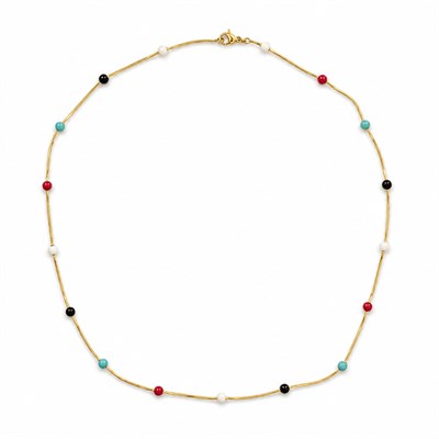 Renkli Dorika Kolye  - Altın Rengi Kaplama - 50 cm