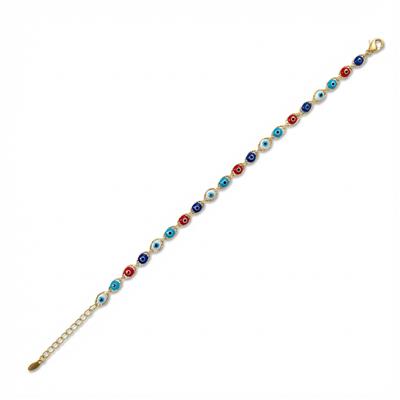 Renkli Nazar Boncuk Detaylı Bileklik - 14K Altın Kaplama - 18+3 cm