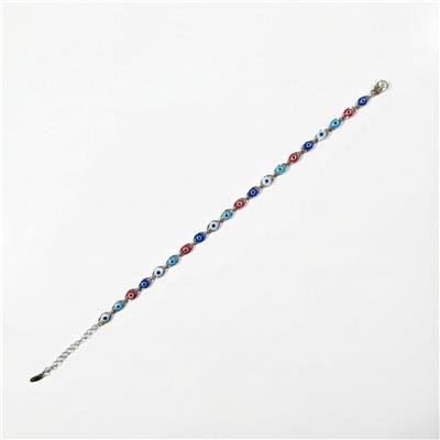 Renkli Nazar Boncuk Detaylı Bileklik - Beyaz Altın Kaplama - 18+3 cm