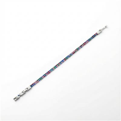 Renkli Taş Detaylı Bileklik - Beyaz Altın Kaplama - 17+2 cm