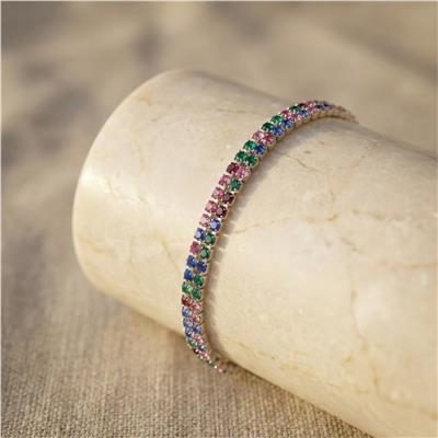 Renkli Taş Detaylı Bileklik - Beyaz Altın Kaplama - 17+2 cm