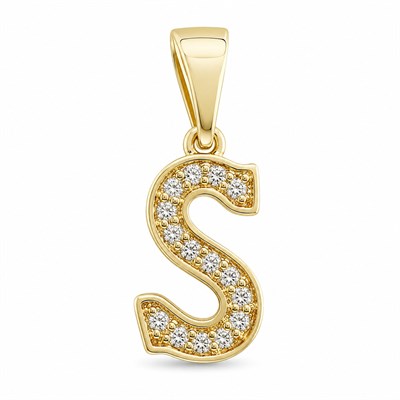 S Harfi Zirkon Taşlı Minimal Kolye Ucu  - 14k Altın Kaplama - 7 x 17 mm