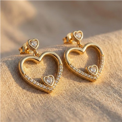 Sallantılı Tektaş Kalp Halka Çelik Küpe - 14K Altın Kaplama - 2 cm