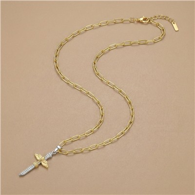 Sarı Beyaz Kuş Figürlü Taşlı Çelik Kolye - Beyaz Altın/14 Altın Kaplama - 50+5 cm / 2 mm