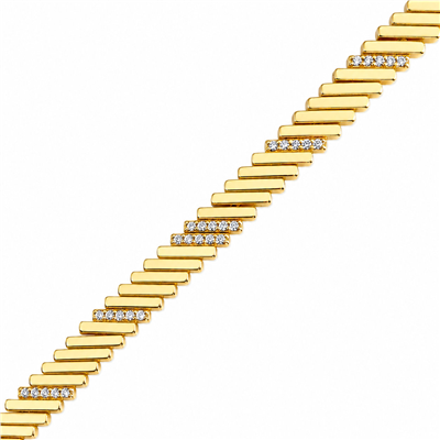 Sıralı Zirkon Taşlı Zincir Bileklik - 14k Altın Kaplama - 17+1 cm