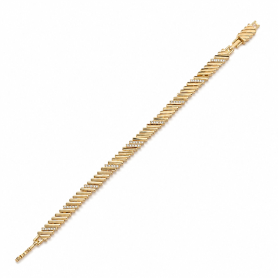 Sıralı Zirkon Taşlı Zincir Bileklik - 14k Altın Kaplama - 17+1 cm