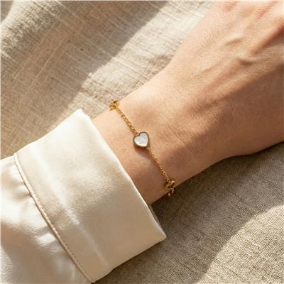 Siyah ve Altın Renk Kalp Detaylı Bileklik - 14K Altın Kaplama - 17+3 cm