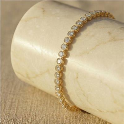 Su Yolu Zirkon Taşlı Çelik Bileklik - 14K Altın Kaplama - 17 cm