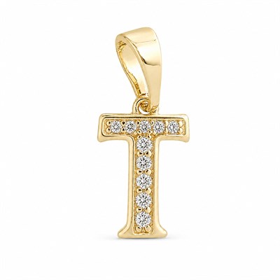 T Harfi Zirkon Taşlı Minimal Kolye Ucu  - 14k Altın Kaplama - 8 x 16 mm