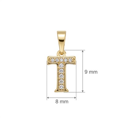 T Harfi Zirkon Taşlı Minimal Kolye Ucu  - 14k Altın Kaplama - 8 x 16 mm
