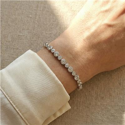 Tek Sıra Taşlı Çelik Bileklik - Beyaz Altın Kaplama - 17+2 cm