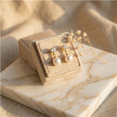 Tektaş Detaylı Sallantılı İnci Küpe Çelik 14K Altın Kaplama - 2 cm