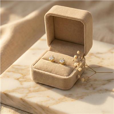 Tektaş Zirkon Küpe - 14K Altın Kaplama - 6 mm