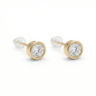 Tektaş Zirkon Küpe - 925 Ayar Gümüş Çivili - 14k Altın Kaplama 6 mm
