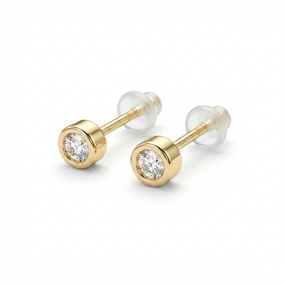 Tektaş Zirkon Küpe - 925 Ayar Gümüş Çivili - 14k Altın Kaplama 4 mm