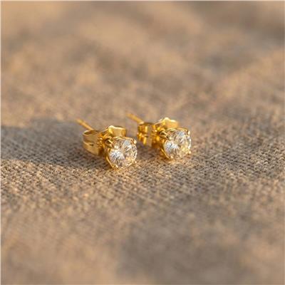 Tektaş Zirkon Küpe - 14K Altın Kaplama - 4mm