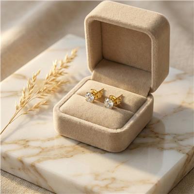Tektaş Zirkon Küpe - 14K Altın Kaplama - 4mm