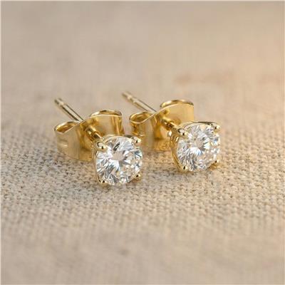 Tektaş Zirkon Küpe - 14K Altın Kaplama - 4mm