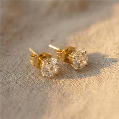 Tektaş Zirkon Küpe - 14K Altın Kaplama - 5mm