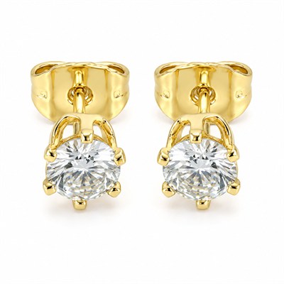 Tektaş Zirkon Küpe - 14K Altın Kaplama - 6 mm