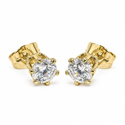 Tektaş Zirkon Küpe - 14K Altın Kaplama - 6 mm