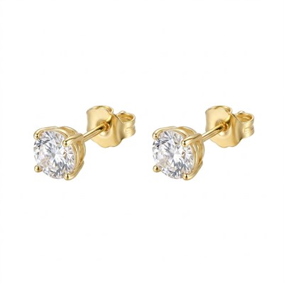 Tektaş Zirkon Taşlı Küpe - 14k Altın Kaplama - 7 mm