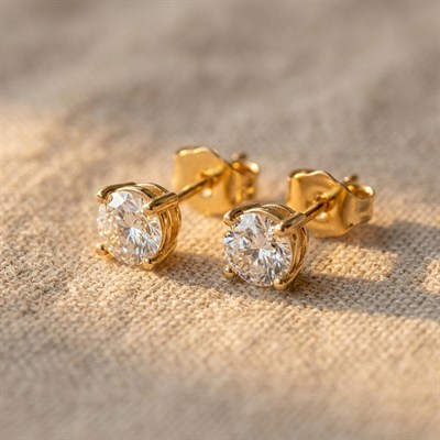 Tektaş Zirkon Taşlı Küpe - 14k Altın Kaplama - 7 mm