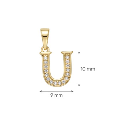 U Harfi Zirkon Taşlı Minimal Kolye Ucu  - 14k Altın Kaplama - 9 x 17 mm