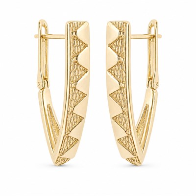 Üçgen Motifli Damla Küpe - 14K Altın Kaplama - 24 mm