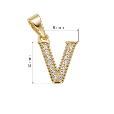V Harfi Zirkon Taşlı Minimal Kolye Ucu  - 14k Altın Kaplama - 9 x 16 mm