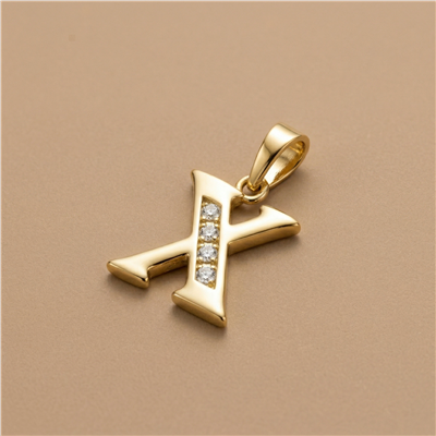 X Harfi Zirkon Taş Detaylı Kolye Ucu - 14K Altın Kaplama - 19 mm