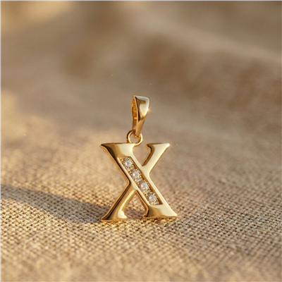 X Harfi Zirkon Taş Detaylı Kolye Ucu - 14K Altın Kaplama - 19 mm