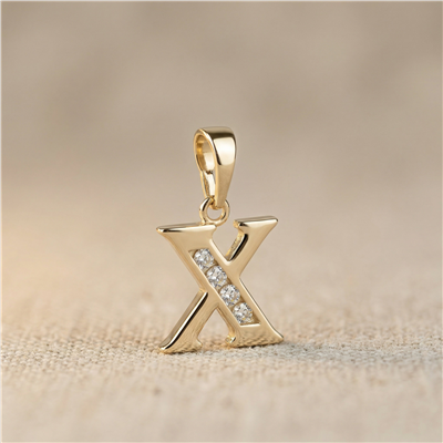 X Harfi Zirkon Taş Detaylı Kolye Ucu - 14K Altın Kaplama - 19 mm