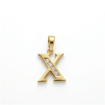 X Harfi Zirkon Taş Detaylı Kolye Ucu - 14K Altın Kaplama - 19 mm