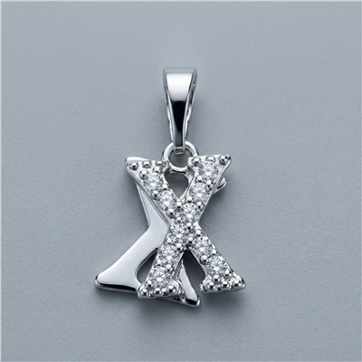 X Harfi Zirkon Taş Detaylı Kolye Ucu - Beyaz Altın Kaplama - 18 mm